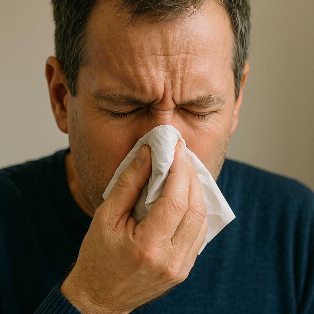 man having runny nose