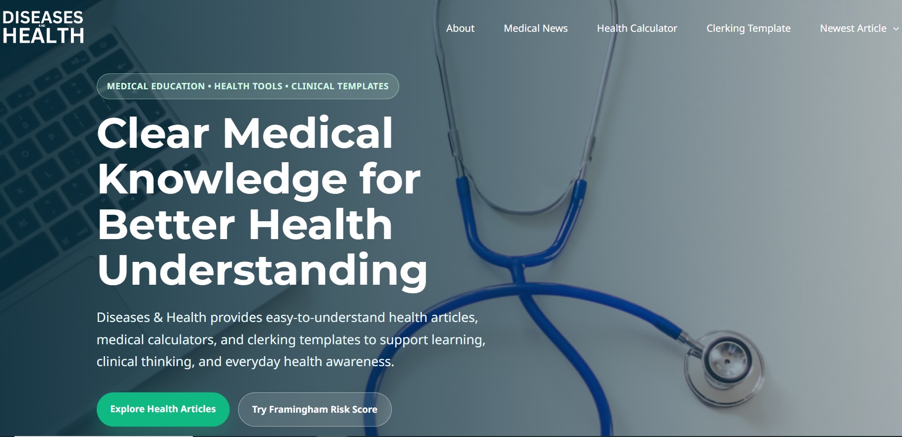 Diseases and Health homepage shown on a laptop