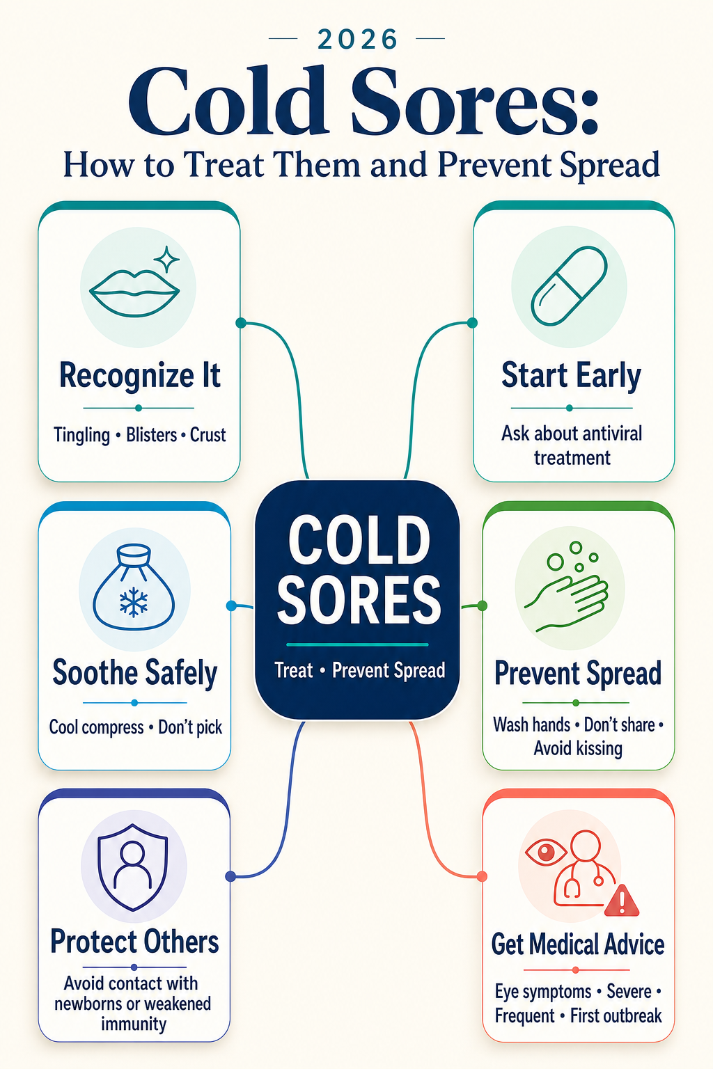 Cold Sores: How to Treat Them and Prevent Spread mind map