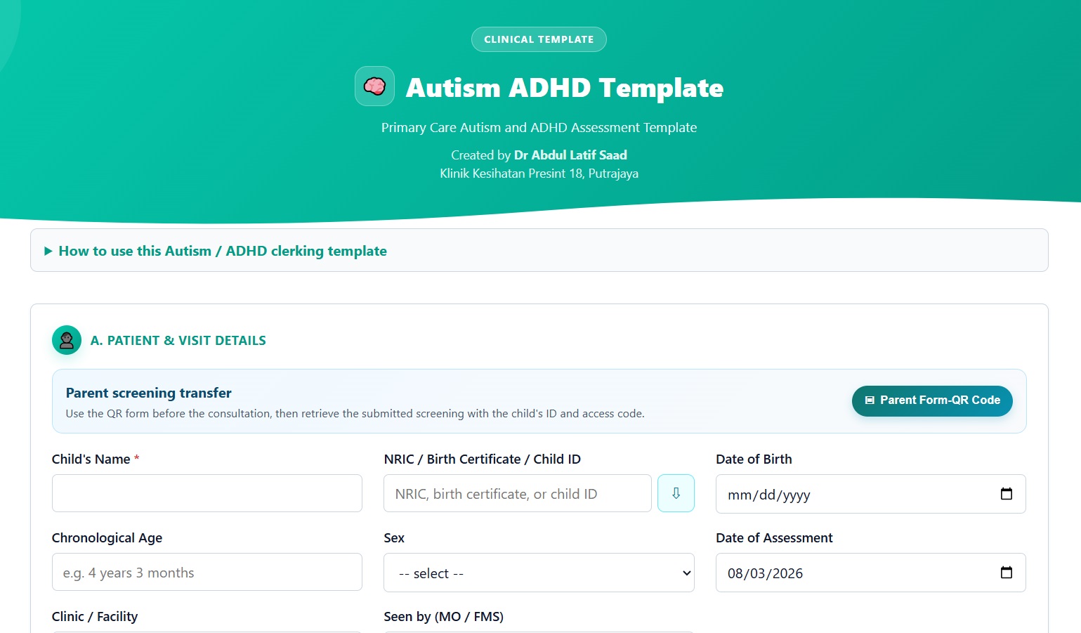 Diseases and Health clerking template shown on a tablet